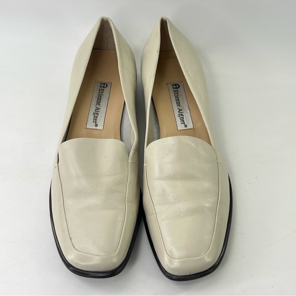Etienne Aigner Shoes - Vintage Etienne Aigner Bone White Leather Square Toe Loafers 7.5 Made in Spain